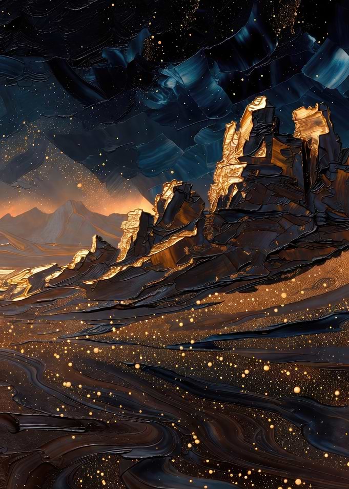 Golden Mountain Landscape with Stars