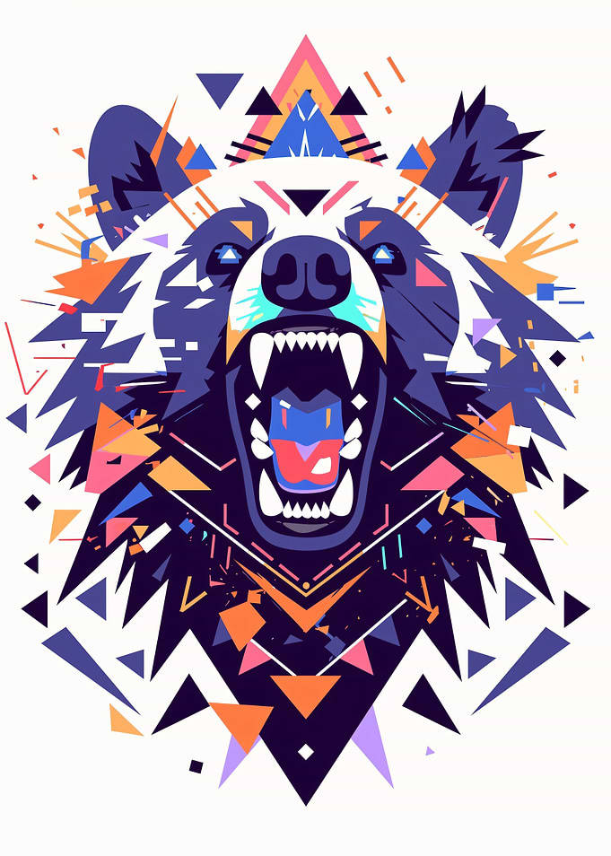Geometric Bear Roaring Abstract Art