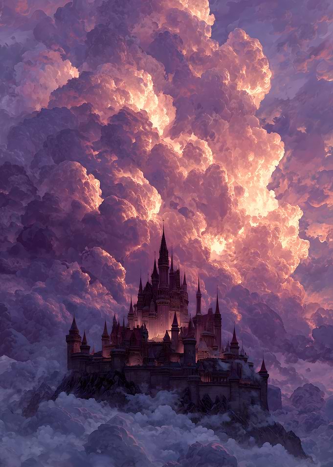 Fantasy Castle Amidst Stormy Clouds