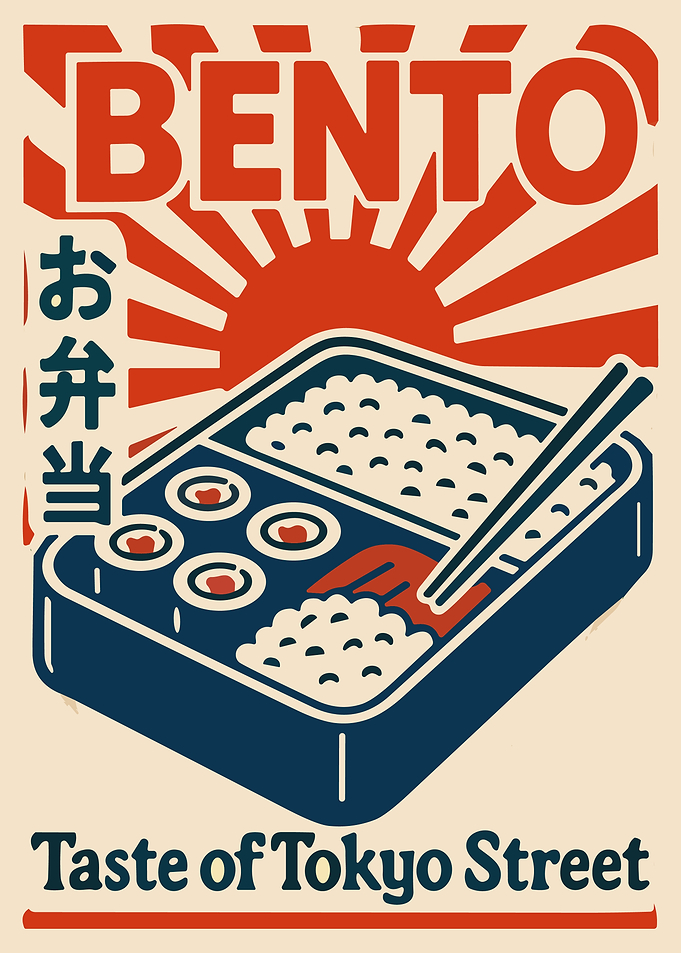 Vintage Bento Sushi Box Illustration Japanese Obento Wall Art Poster Retro Style
