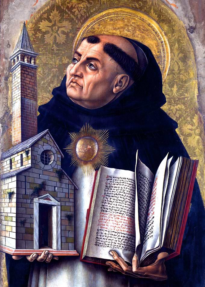 Saint Thomas Aquinas holding church and book