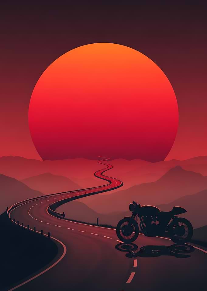 Motorcycle Print Desgin on a Road Biker Poster