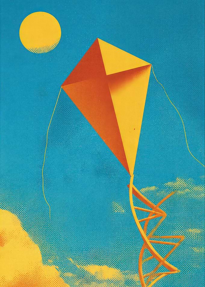 Kite with DNA Tail in Sky