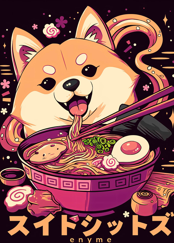 Shiba Inu Eating Ramen