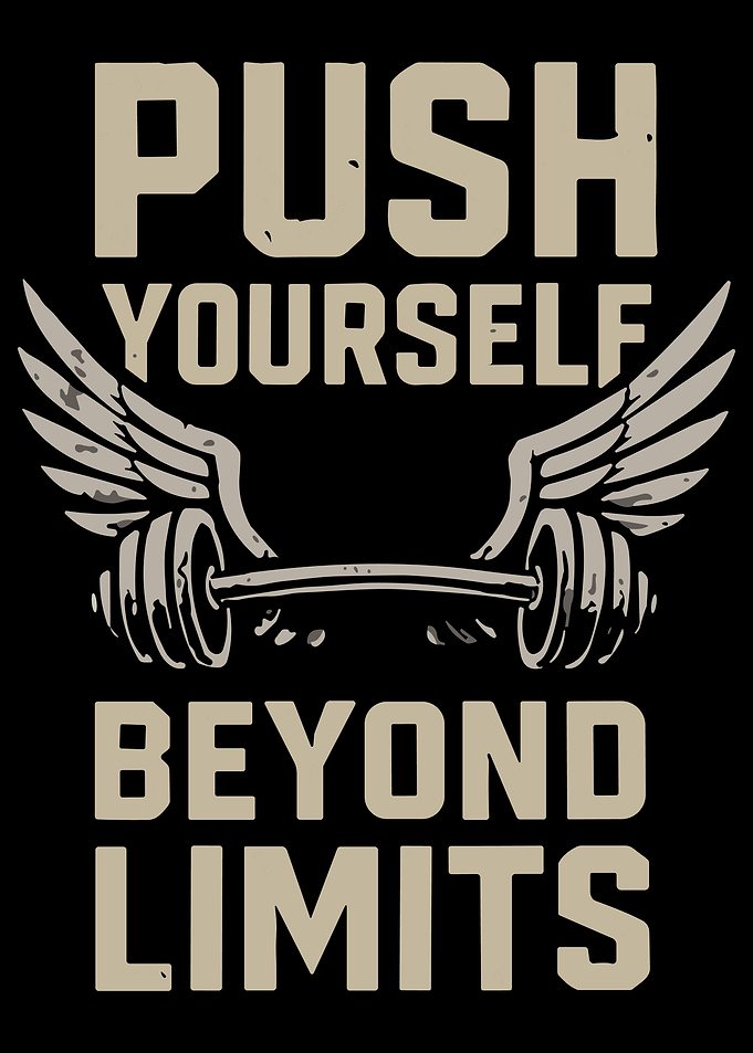 Push Yourself Beyond Limits Winged Barbell Fitness Motivational Wall Art Poster