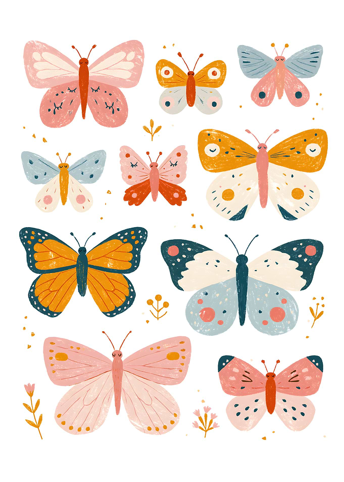 Collection of Illustrated Butterflies
