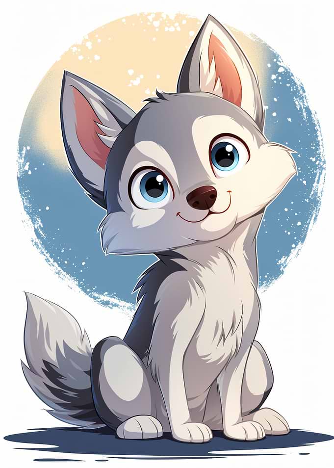Cute Cartoon Husky Puppy