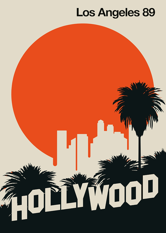 Hollywood Sign with Sunset and Palm Trees