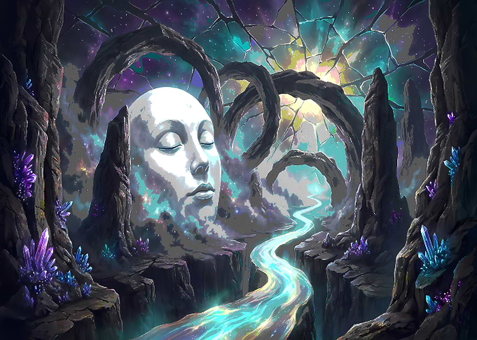 Cosmic Face River Landscape Pixel Art