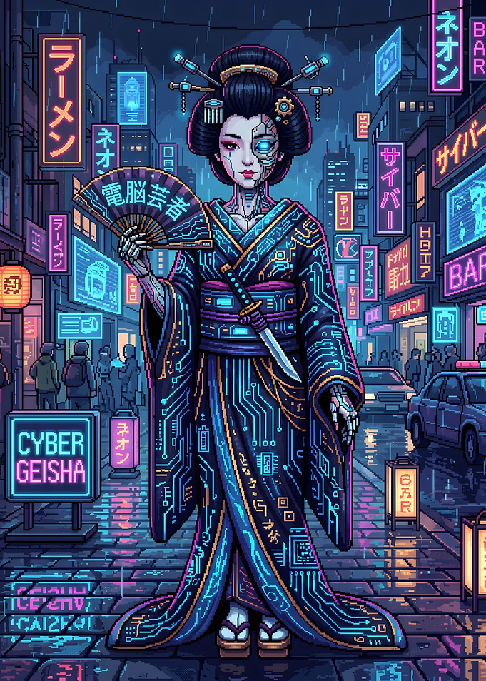 Cyber Geisha in Neon City