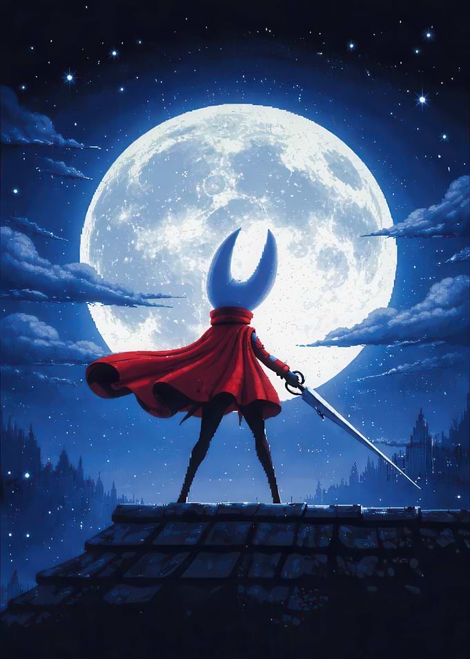 Hornet Standing on Rooftop Under Moon