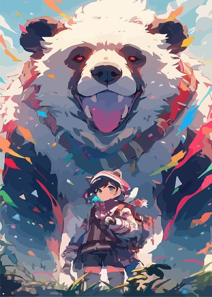 Panda and Girl Anime Bost Art