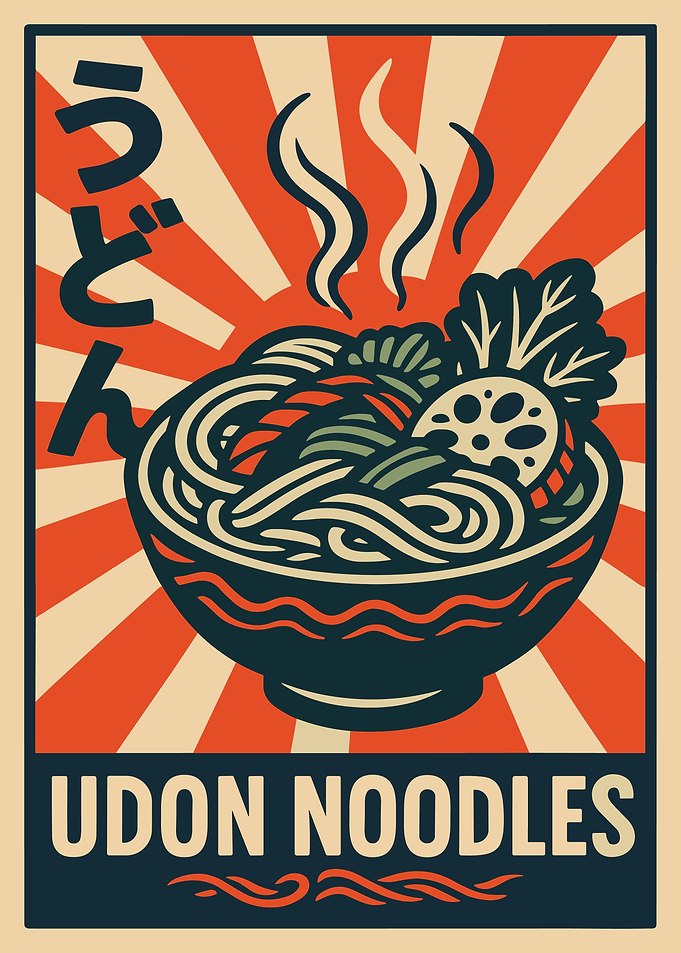 Vintage Udon Noodles Poster - Retro Japanese Food Wall Art Kitchen Decor