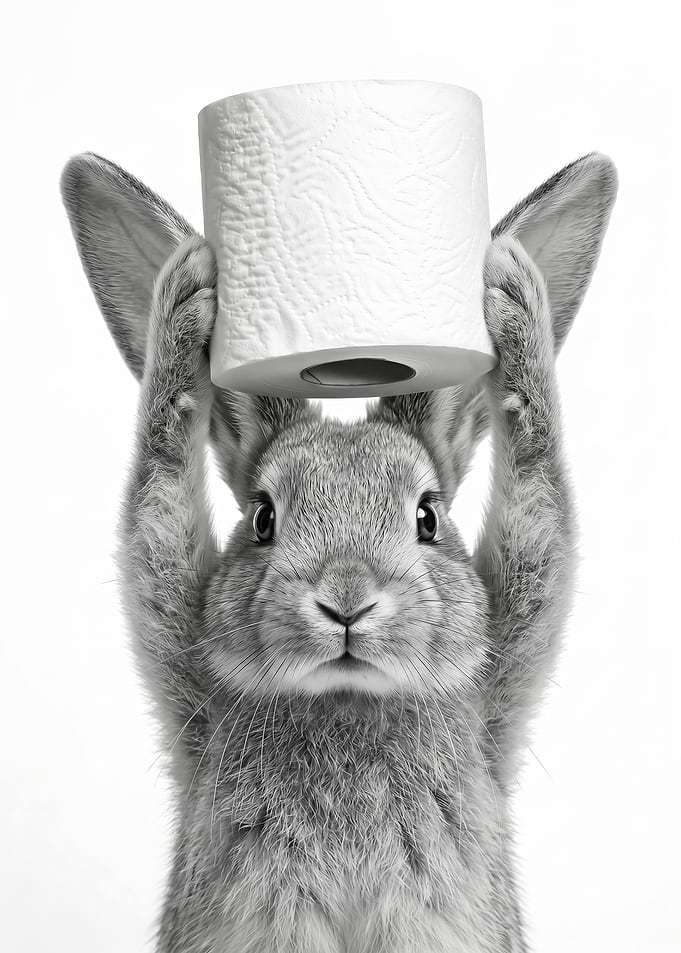 cute Bunny Holding Toilet Paper poster