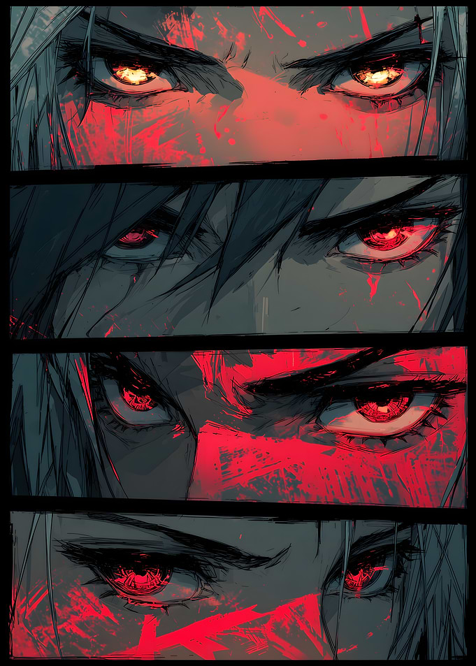 Intense Anime Eyes with Red Glow