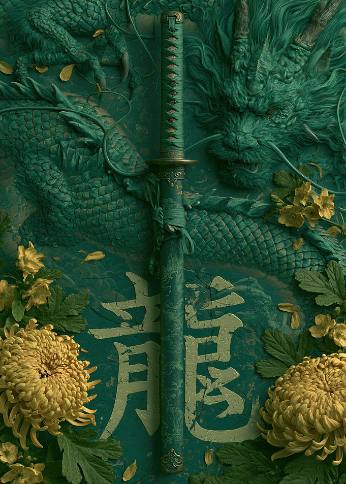 Dragon Katana with Chrysanthemums