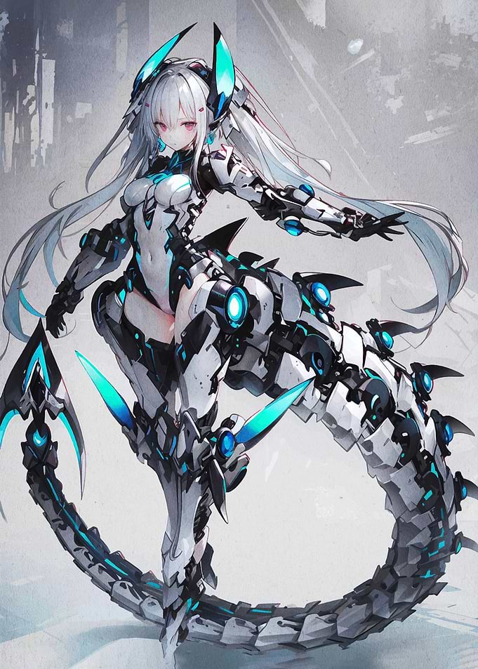Cyberpunk Anime Girl with Mechanical Tail