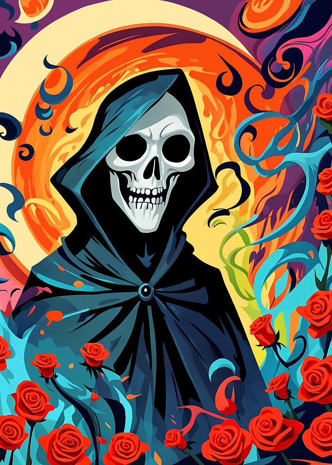 Grim Reaper with Red Roses
