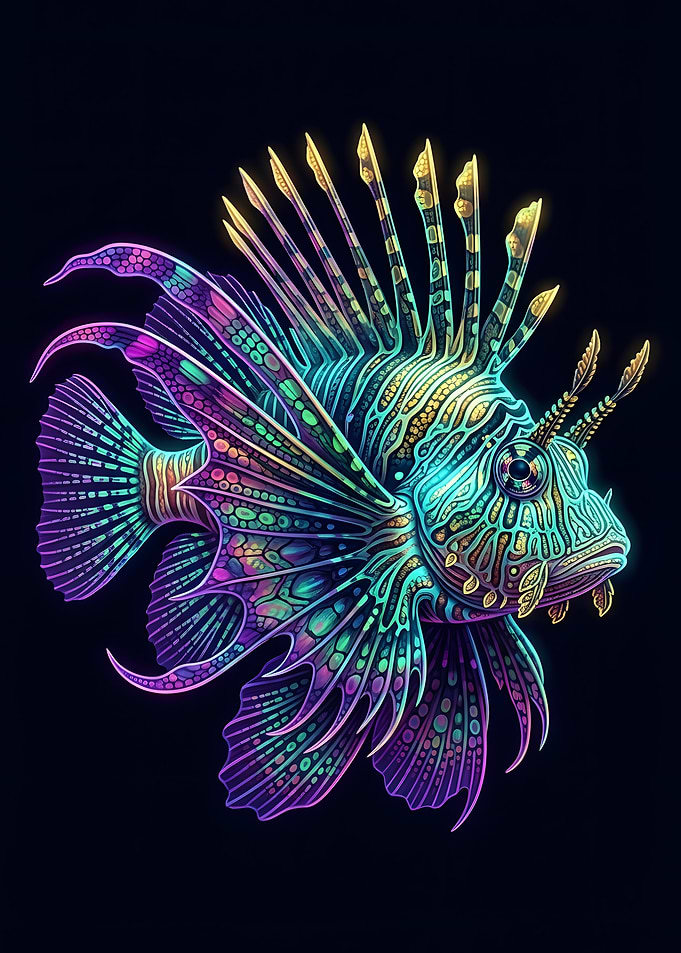 Neon Lionfish Illustration