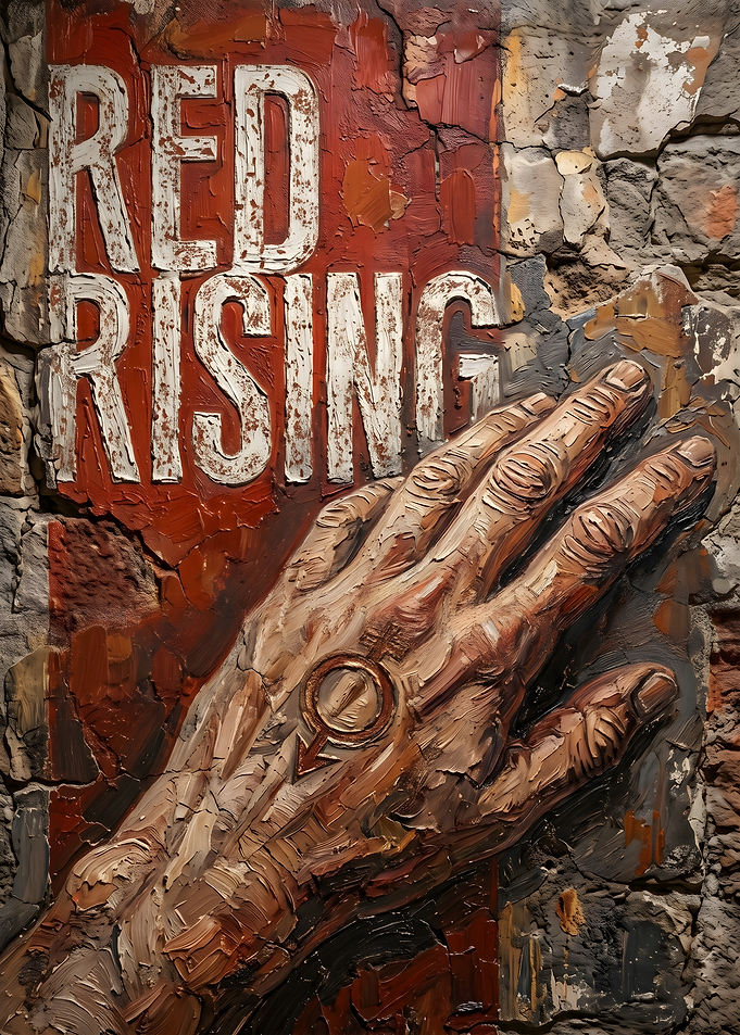 Red Rising Hand Symbol Painting