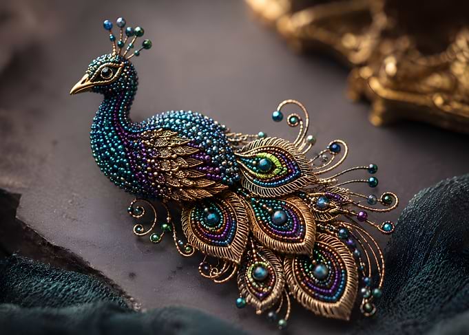 Ornate Peacock Brooch