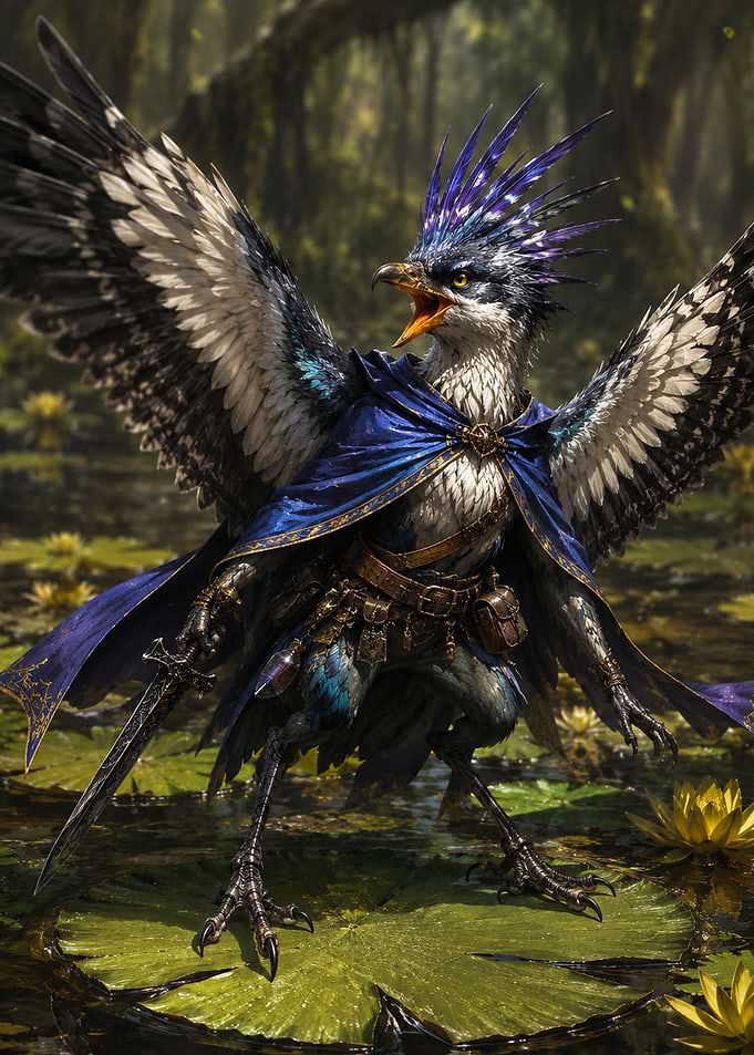 Fantasy Bird Warrior in Swamp