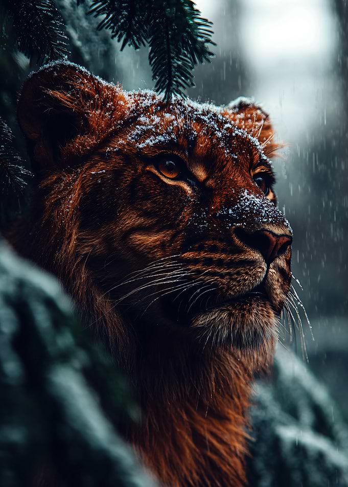 Lion in the snow