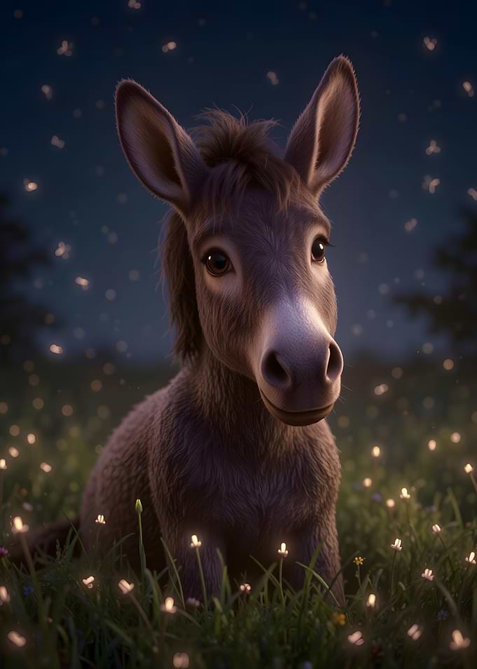 Cute Donkey in a Field of Flowers