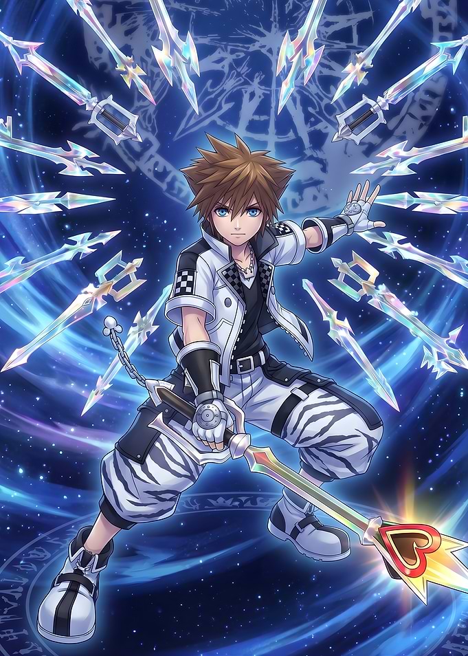 Kingdom Hearts Sora with Keyblades in Space