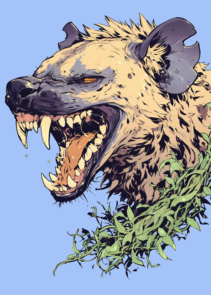 Aggressive Hyena with Open Mouth