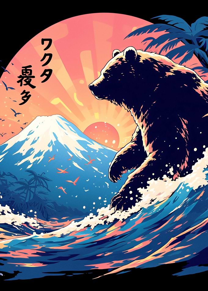 Bear Surfing in Japanese Style