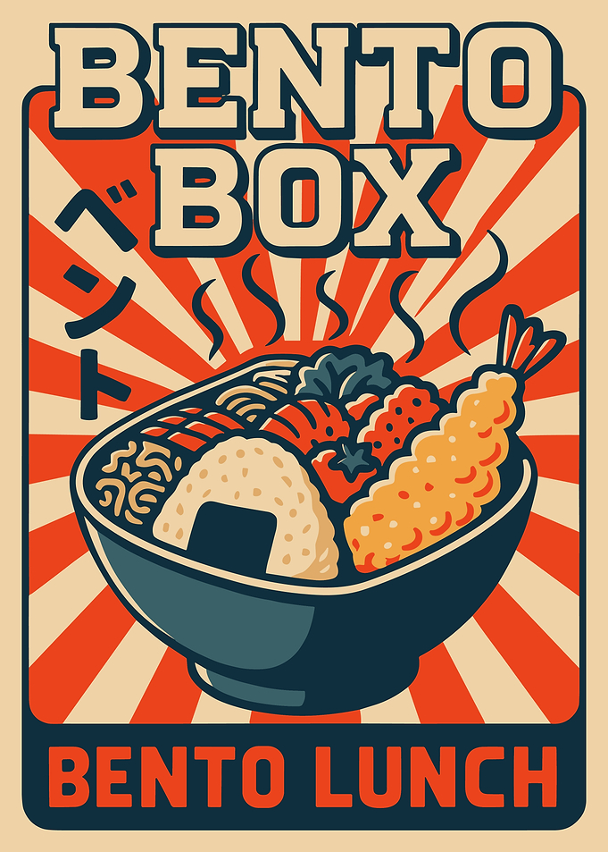 Japanese Bento Box Poster Retro Food Illustration Asian Kitchen Wall Art