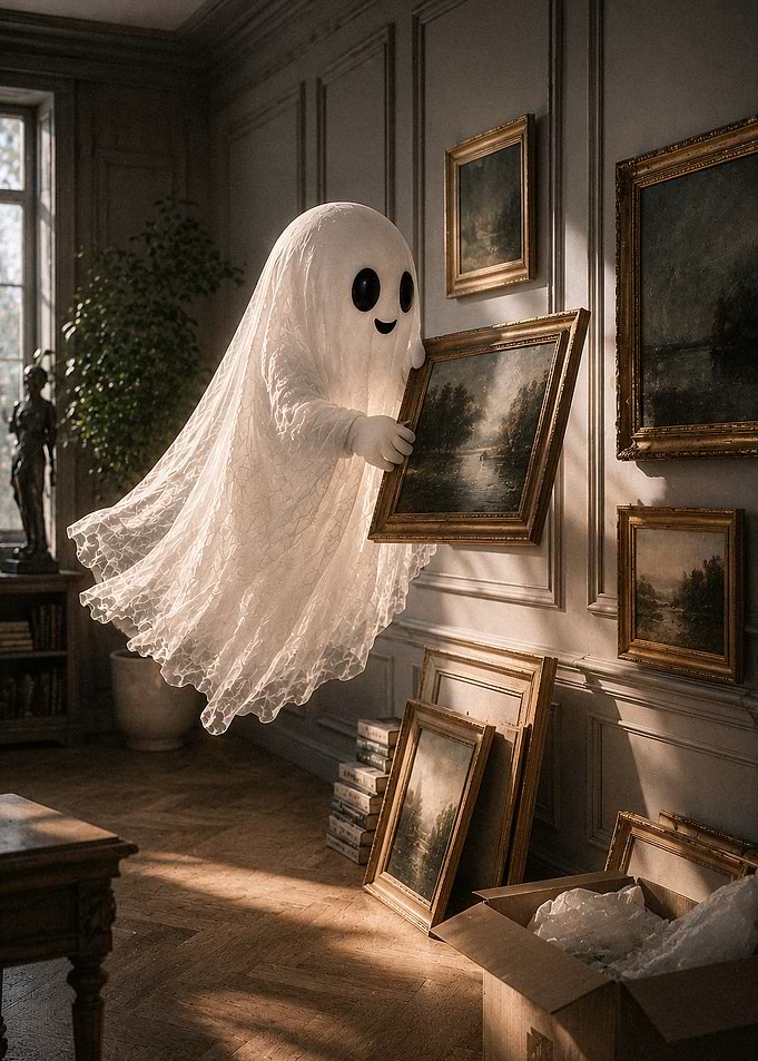 Ghost hanging painting in a room