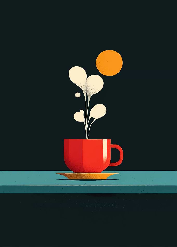 Red Coffee Cup with Abstract Steam