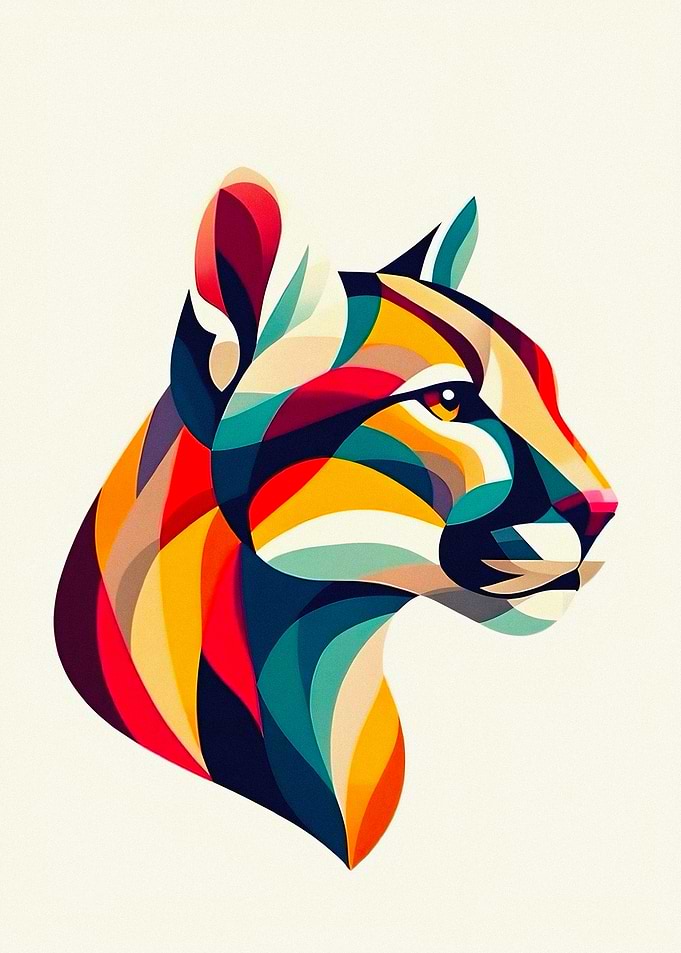 Colorful Abstract Cougar Portrait
