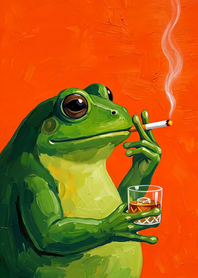 Frog Smoking and Drinking Whiskey