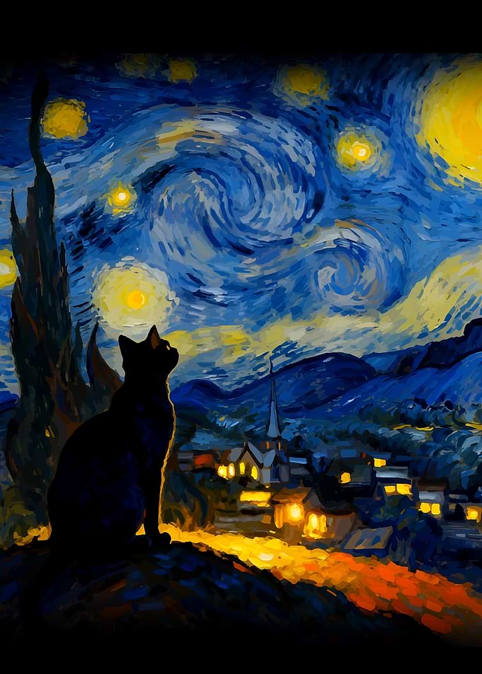 Black Cat in Starry Night