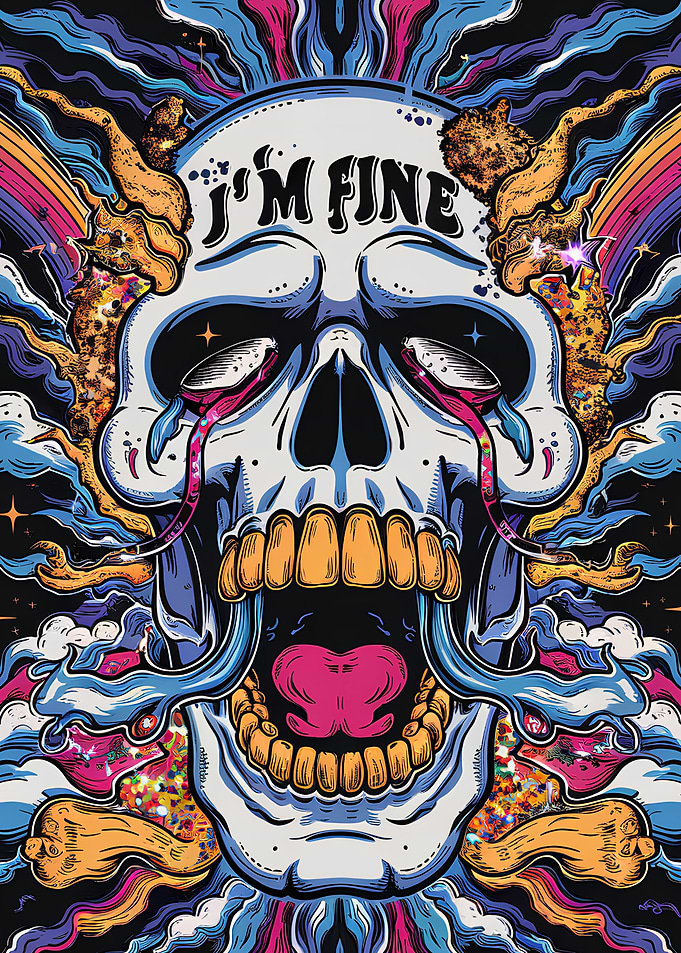 Psychedelic Skull with 'I'm Fine' Text