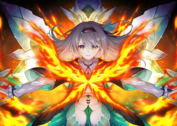 Anime Girl with Fiery Wings