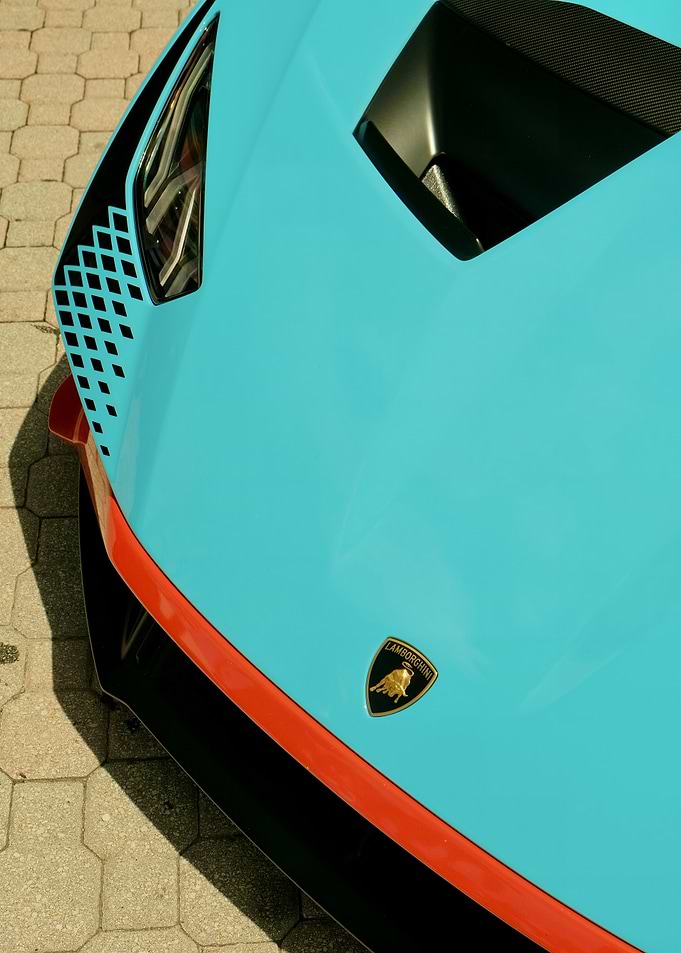 Close-up of a blue Lamborghini