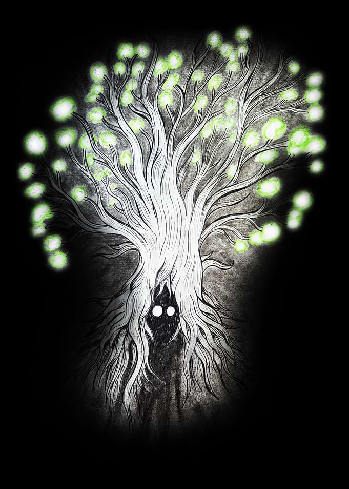 Enchanted Tree with Glowing Orbs