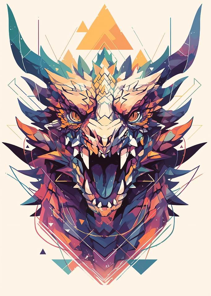 Geometric Dragon Head Art
