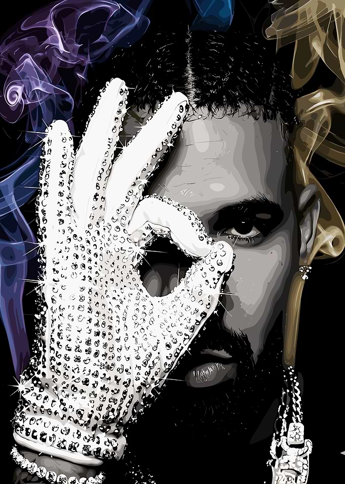 Drake in sequined glove with smoke