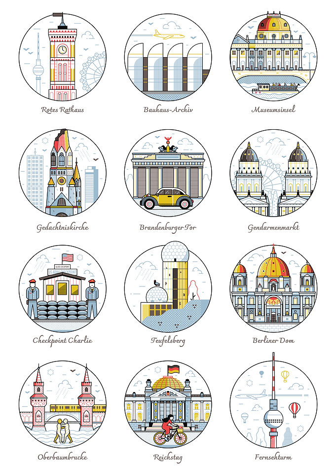 Berlin Landmarks in Circular Illustrations