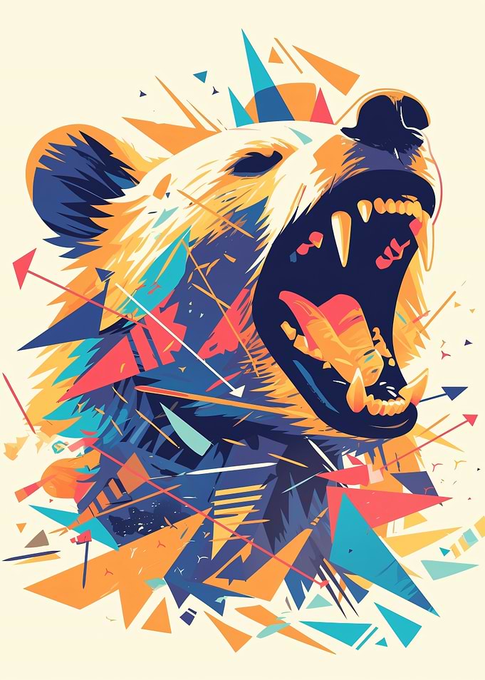 Aggressive Bear Roaring with Geometric Shapes