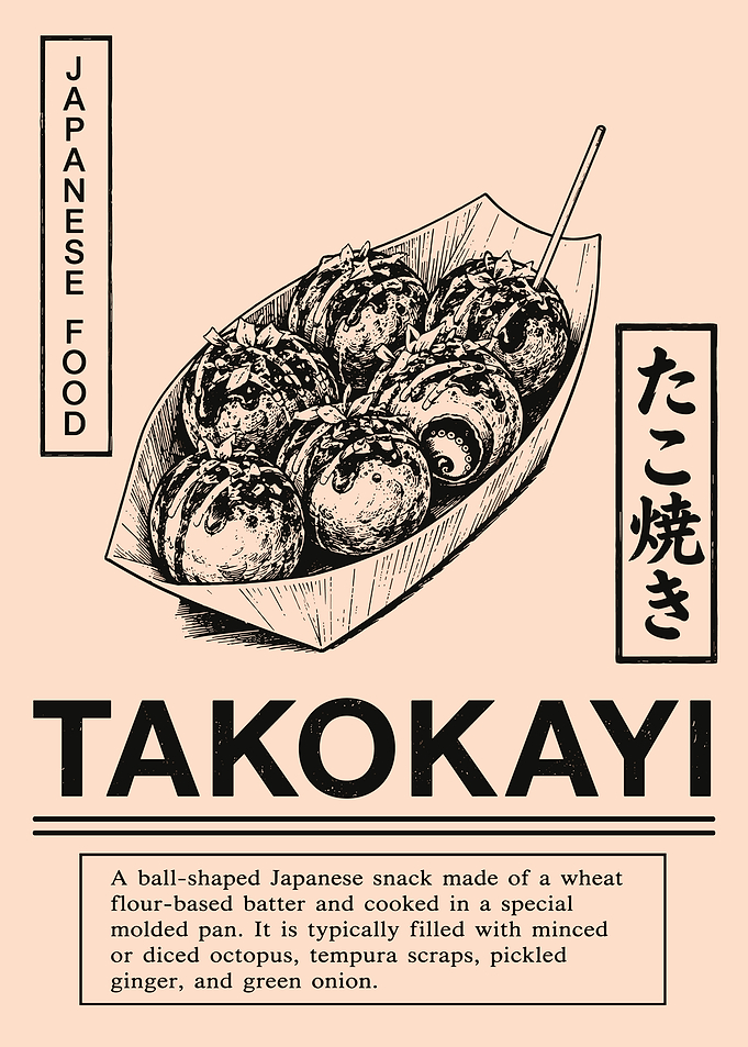 Vintage Takoyaki Japanese Street Food Poster Retro Food Illustration Wall Art