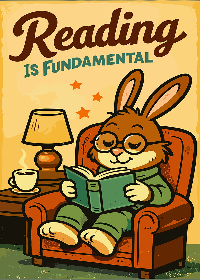 Cute Reading Bunny Illustration Cozy Book Lover Wall Art Poster Reading Is Fundamental
