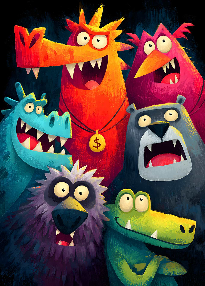 Group of Cartoon Monsters