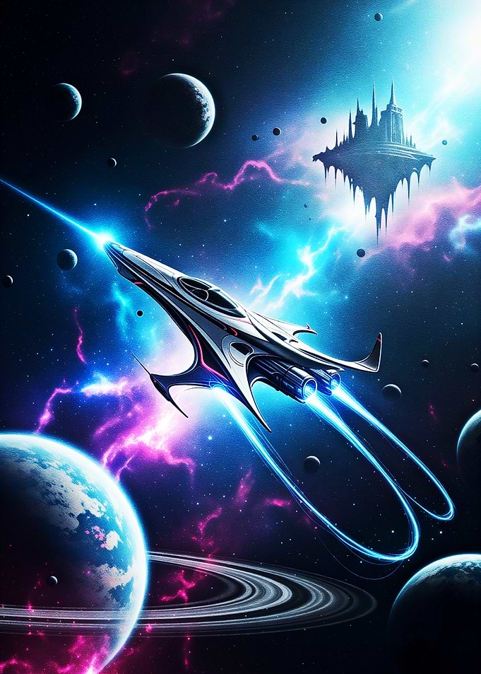 Futuristic Spaceship in Nebula