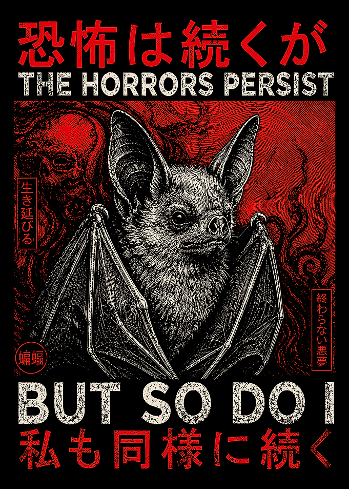 The Horrors Persist But So Do I Dark Gothic Bat Horror Typography Wall Art Poster